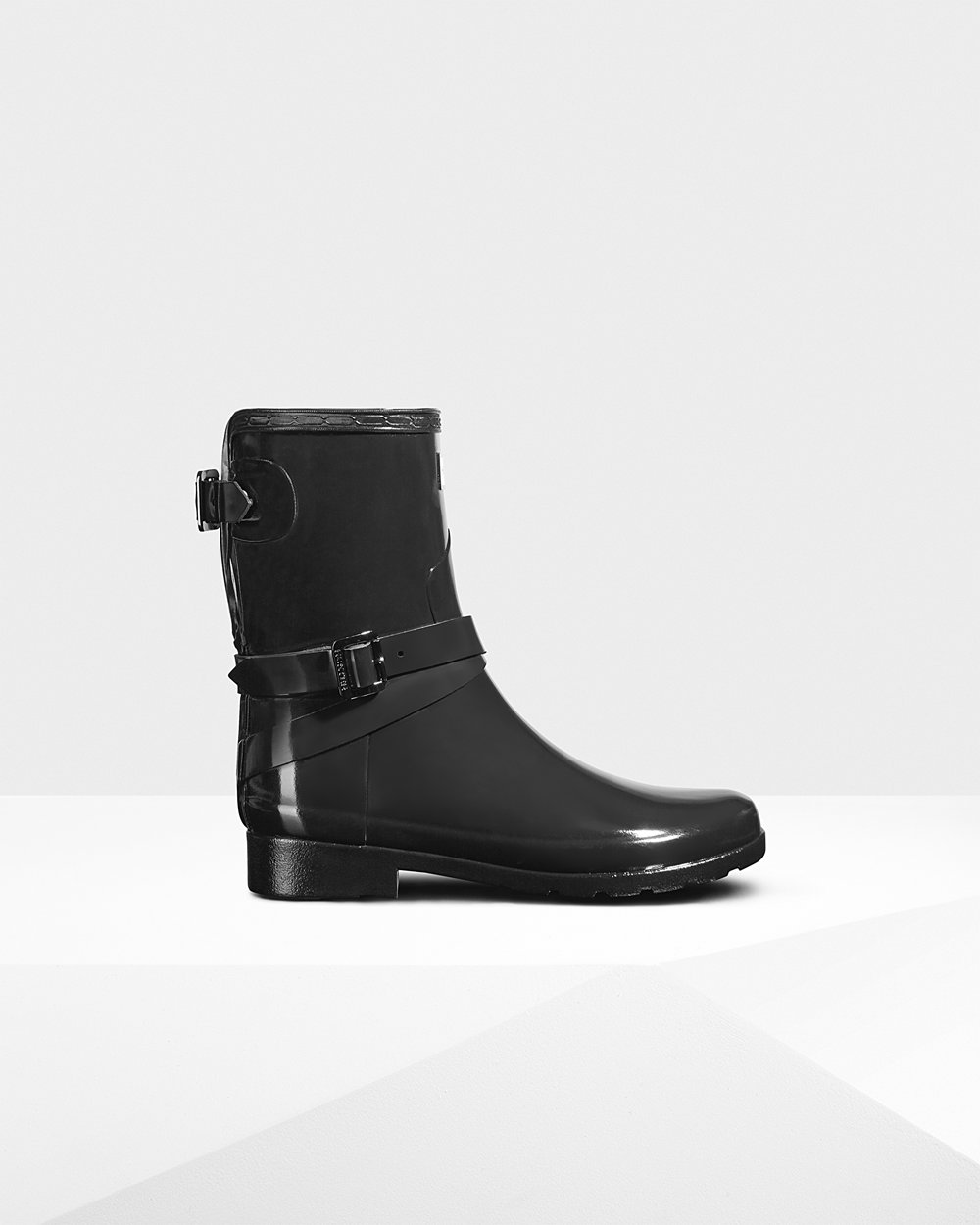 Botas de Lluvia Cortas Hunter Mujer - Refined Adjustable Gloss - Negros - IRJXKBS-85